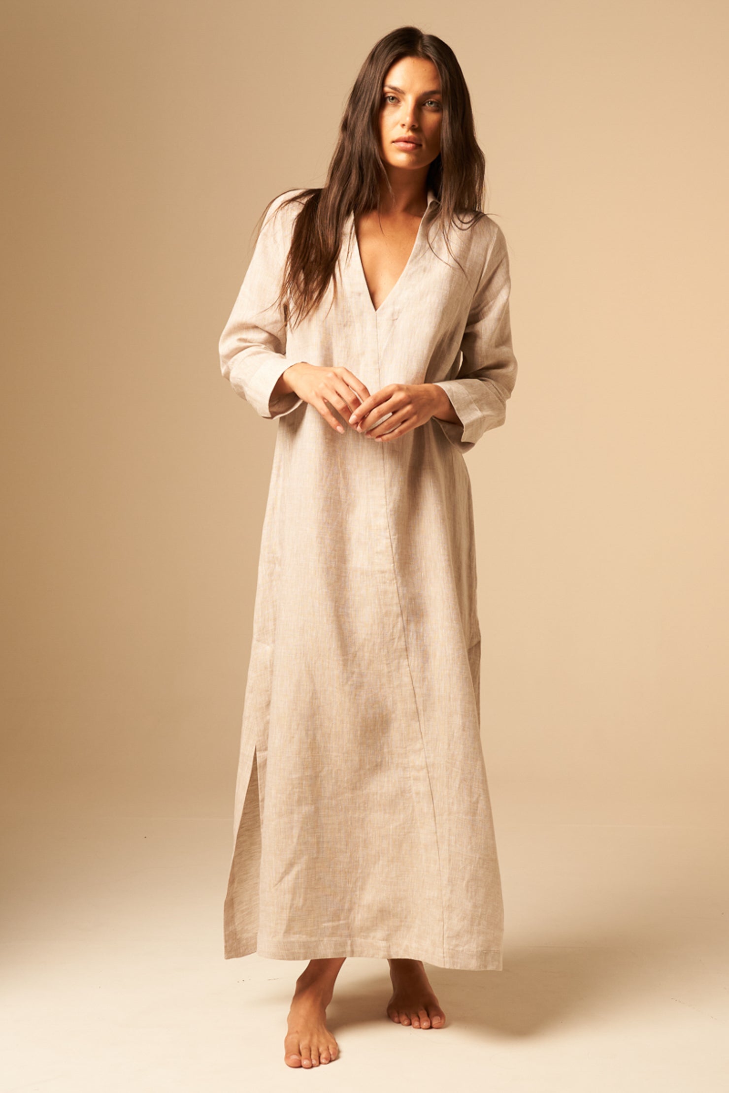 Alexis Tunic Dress - Beige Linen Maxi Summer Dress | Sabbia Di Lino Alexis Tunic Dress - Beige Linen Maxi Summer Dress | Sabbia Di Lino